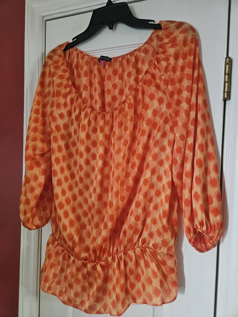 Vince Camuto Orange & Coral Printed Peasant Blouse Sz M